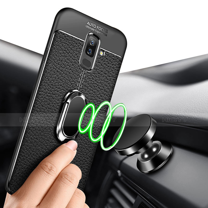 Funda Silicona Ultrafina Goma con Magnetico Anillo de dedo Soporte A02 para Samsung Galaxy A6 Plus (2018) Negro