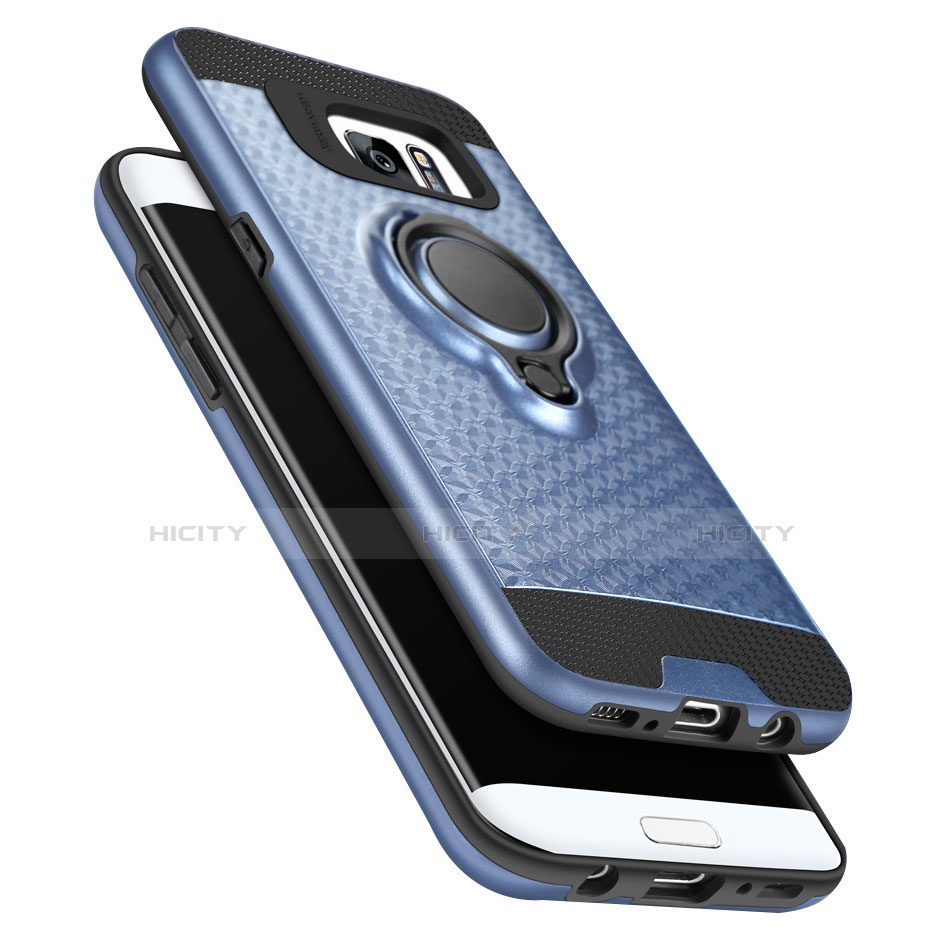 Funda Silicona Ultrafina Goma con Magnetico Anillo de dedo Soporte A02 para Samsung Galaxy S7 Edge G935F Azul