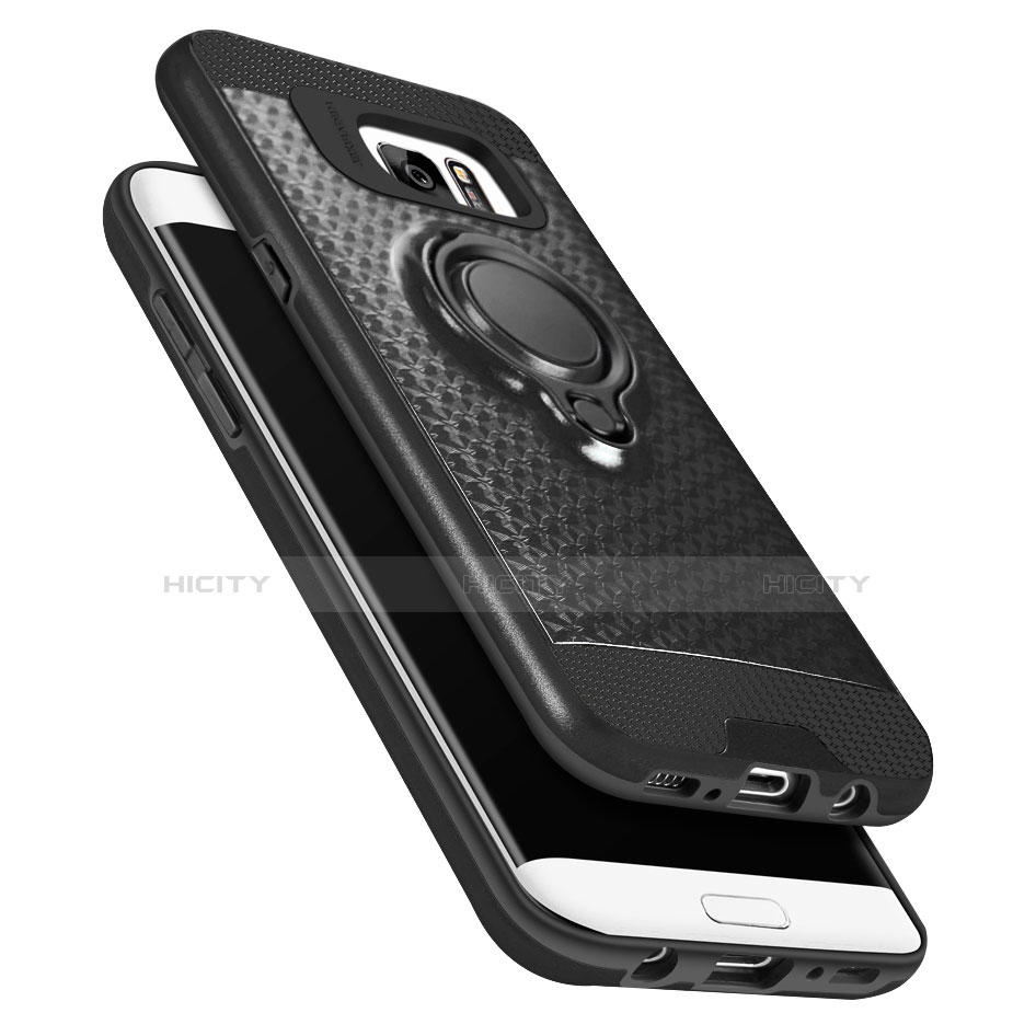 Funda Silicona Ultrafina Goma con Magnetico Anillo de dedo Soporte A02 para Samsung Galaxy S7 Edge G935F Negro