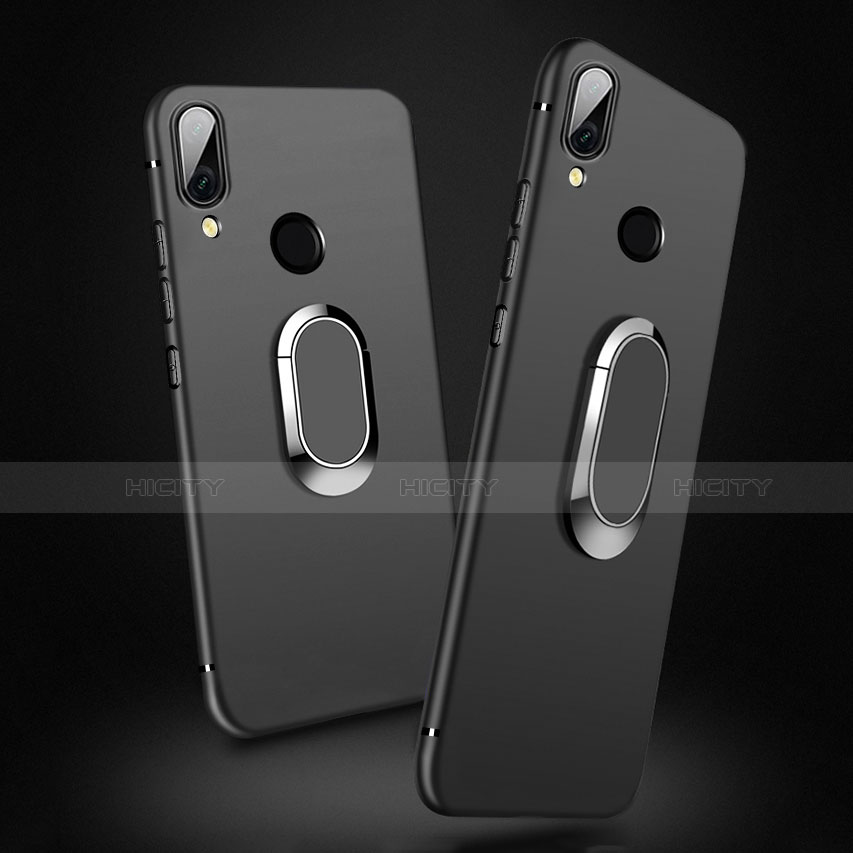 Funda Silicona Ultrafina Goma con Magnetico Anillo de dedo Soporte A02 para Xiaomi Redmi Note 7 Negro
