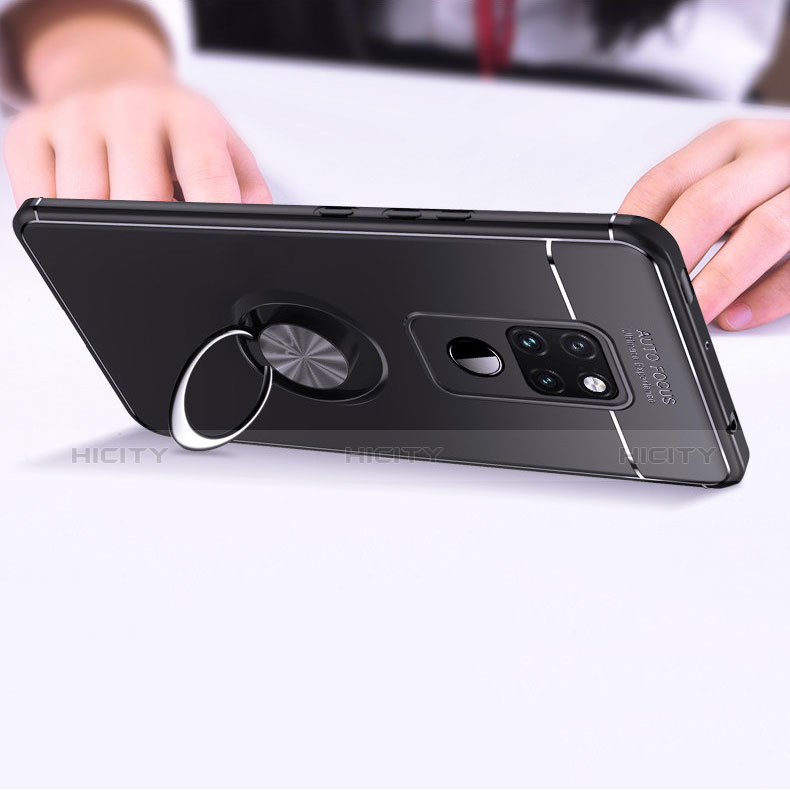 Funda Silicona Ultrafina Goma con Magnetico Anillo de dedo Soporte A03 para Huawei Mate 20 Negro