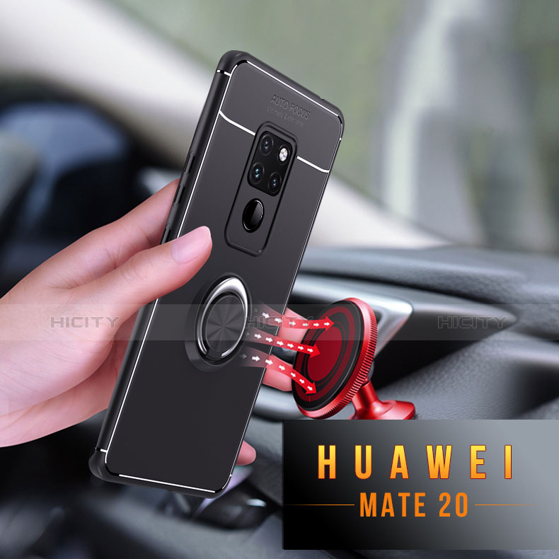 Funda Silicona Ultrafina Goma con Magnetico Anillo de dedo Soporte A03 para Huawei Mate 20 Negro