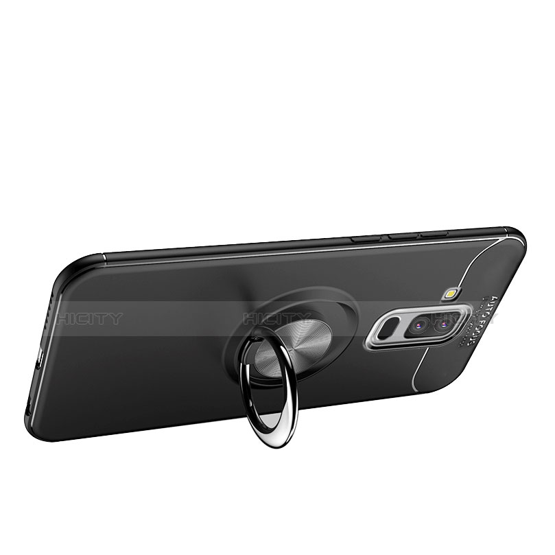 Funda Silicona Ultrafina Goma con Magnetico Anillo de dedo Soporte A03 para Samsung Galaxy A6 Plus Negro