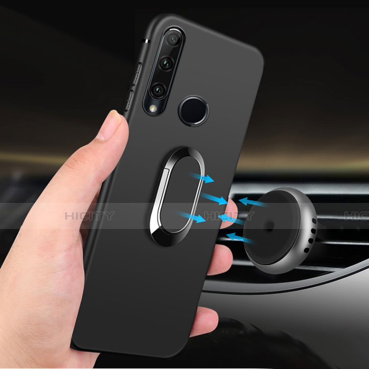 Funda Silicona Ultrafina Goma con Magnetico Anillo de dedo Soporte para Huawei Honor 20i Negro