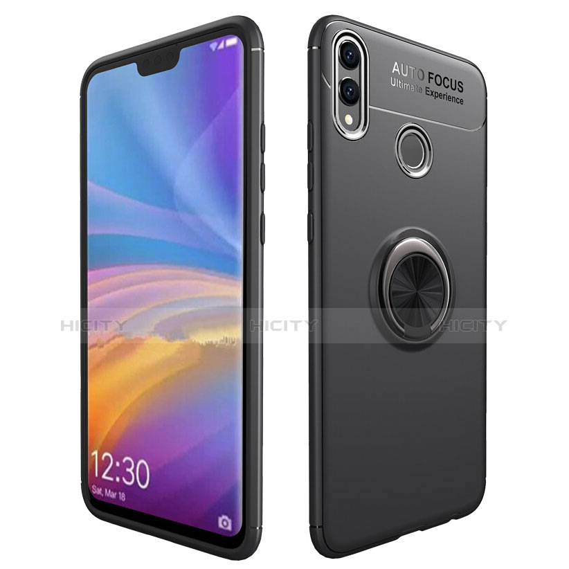 Funda Silicona Ultrafina Goma con Magnetico Anillo de dedo Soporte para Huawei Honor 8X Negro