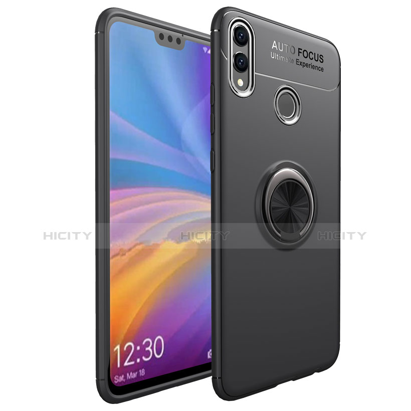 Funda Silicona Ultrafina Goma con Magnetico Anillo de dedo Soporte para Huawei Honor 8X Negro