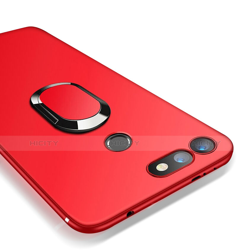 Funda Silicona Ultrafina Goma con Magnetico Anillo de dedo Soporte para Huawei Honor V20 Rojo