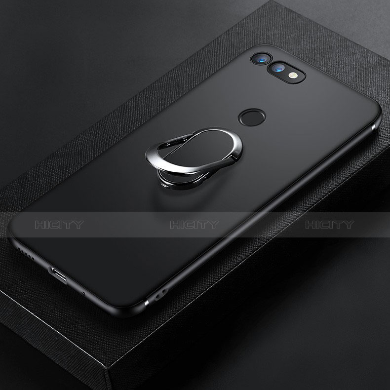 Funda Silicona Ultrafina Goma con Magnetico Anillo de dedo Soporte para Huawei Honor View 20 Negro