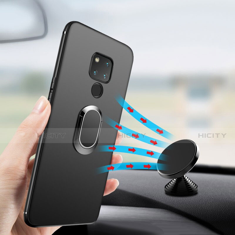 Funda Silicona Ultrafina Goma con Magnetico Anillo de dedo Soporte para Huawei Mate 20 X 5G Negro