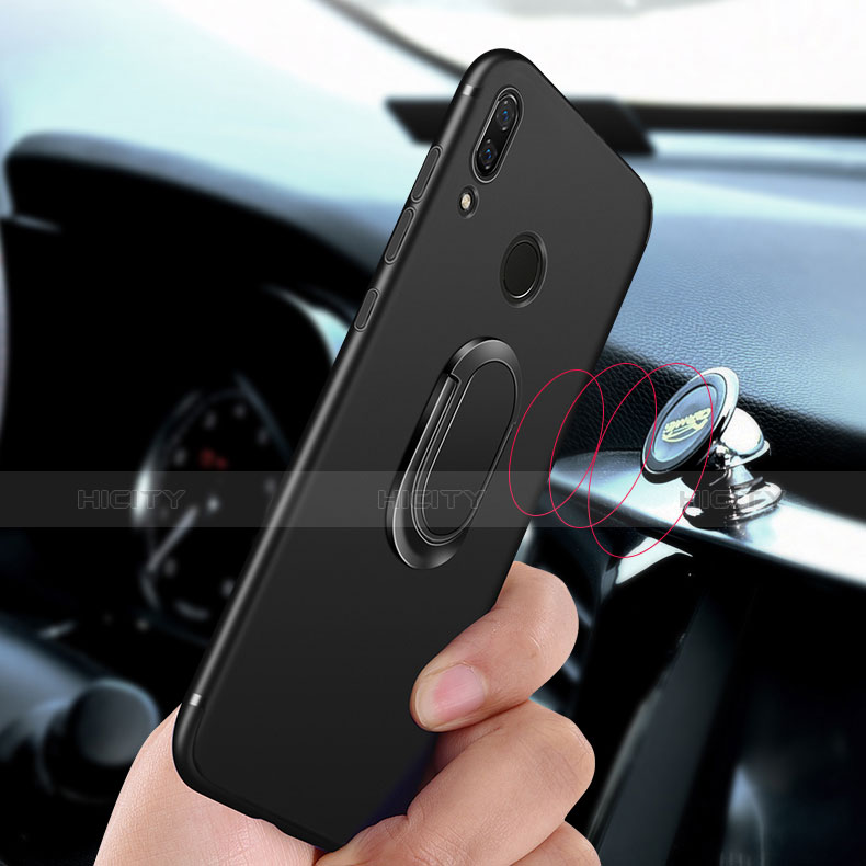 Funda Silicona Ultrafina Goma con Magnetico Anillo de dedo Soporte para Huawei Nova 3i Negro