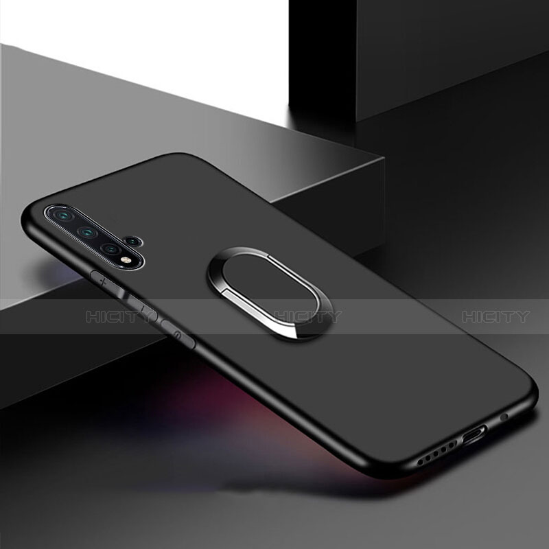 Funda Silicona Ultrafina Goma con Magnetico Anillo de dedo Soporte para Huawei Nova 5 Negro