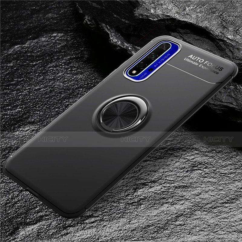 Funda Silicona Ultrafina Goma con Magnetico Anillo de dedo Soporte para Huawei Nova 5T Negro