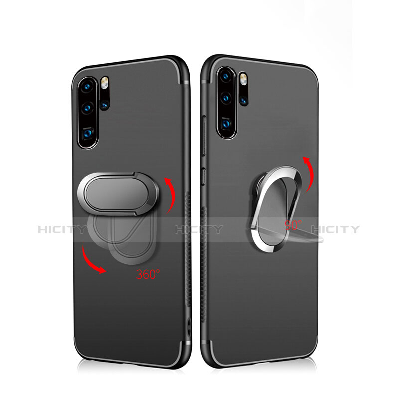 Funda Silicona Ultrafina Goma con Magnetico Anillo de dedo Soporte para Huawei P30 Pro Negro