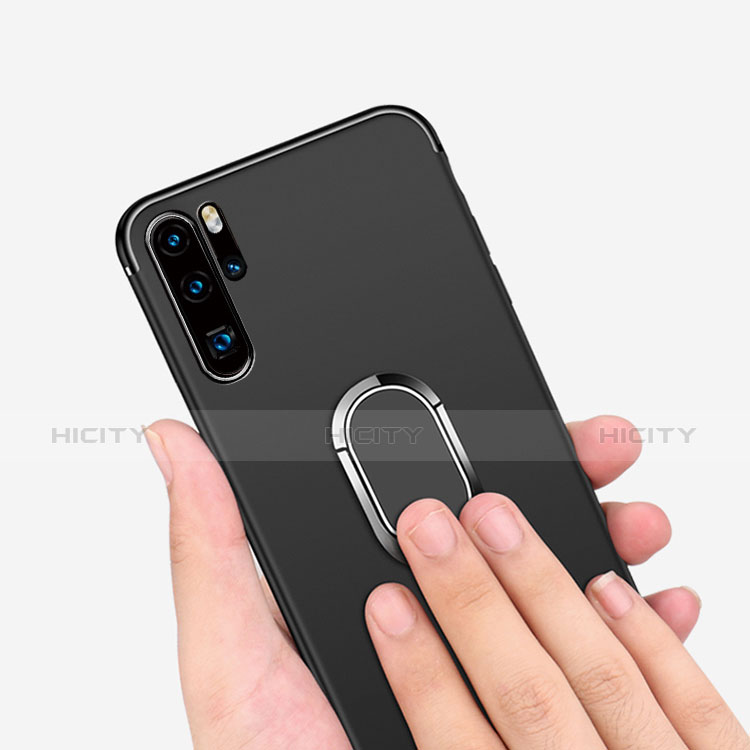 Funda Silicona Ultrafina Goma con Magnetico Anillo de dedo Soporte para Huawei P30 Pro Negro