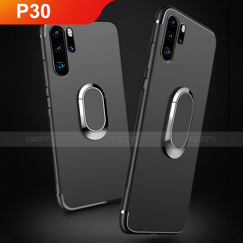 Funda Silicona Ultrafina Goma con Magnetico Anillo de dedo Soporte para Huawei P30 Pro New Edition Negro