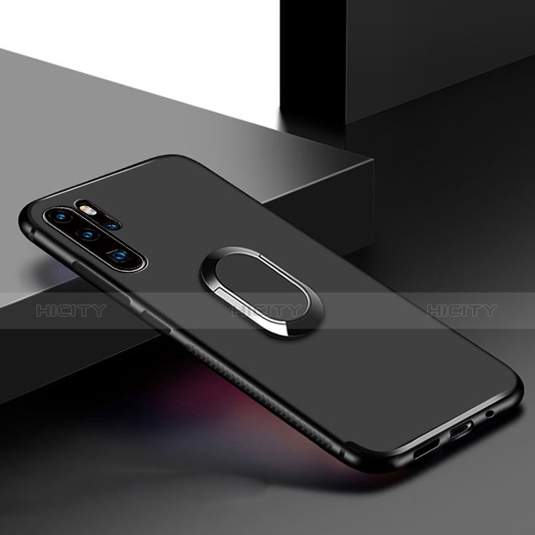 Funda Silicona Ultrafina Goma con Magnetico Anillo de dedo Soporte para Huawei P30 Pro New Edition Negro