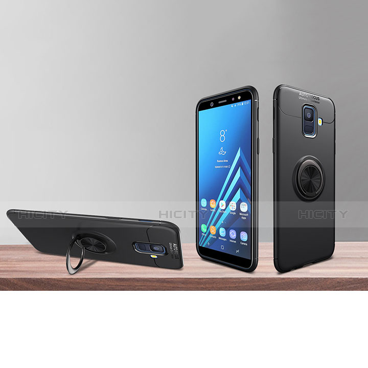Funda Silicona Ultrafina Goma con Magnetico Anillo de dedo Soporte para Samsung Galaxy A6 (2018) Negro