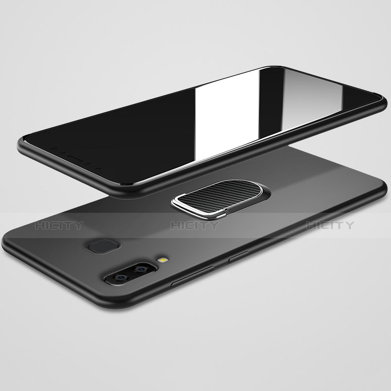 Funda Silicona Ultrafina Goma con Magnetico Anillo de dedo Soporte para Samsung Galaxy A8 Star Negro