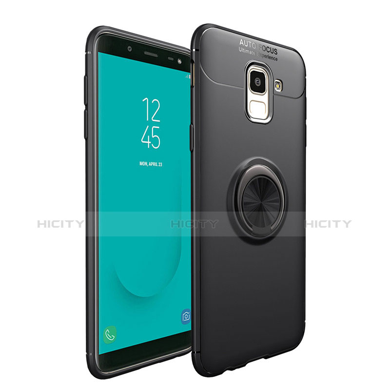 Funda Silicona Ultrafina Goma con Magnetico Anillo de dedo Soporte para Samsung Galaxy On6 (2018) J600F J600G Negro