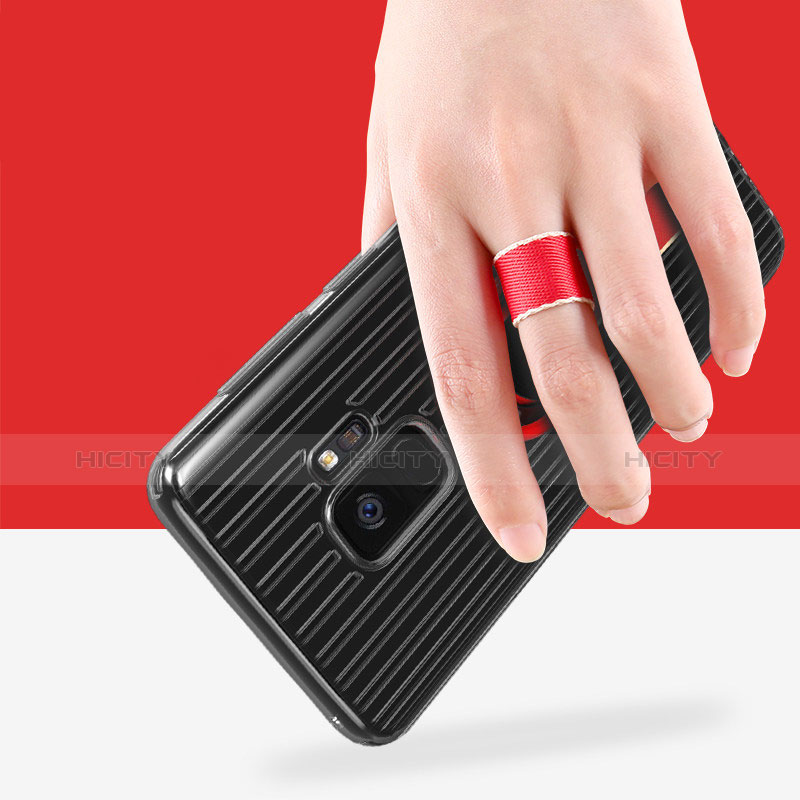Funda Silicona Ultrafina Goma con Magnetico Anillo de dedo Soporte para Samsung Galaxy S9 Negro