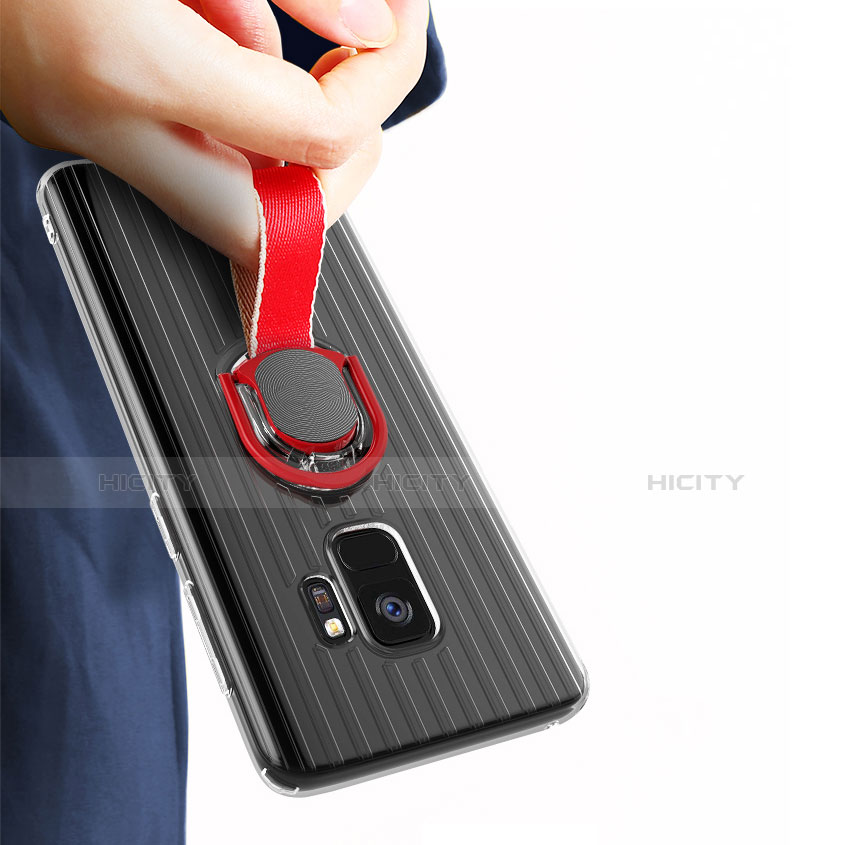 Funda Silicona Ultrafina Goma con Magnetico Anillo de dedo Soporte para Samsung Galaxy S9 Negro