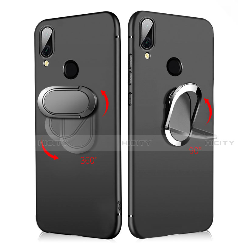 Funda Silicona Ultrafina Goma con Magnetico Anillo de dedo Soporte para Xiaomi Redmi 7 Negro
