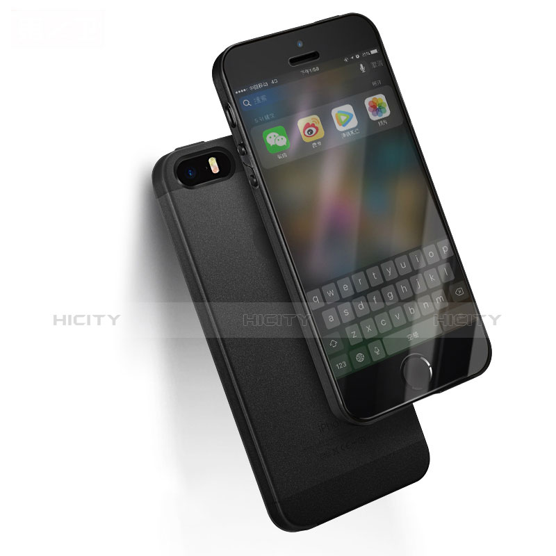 Funda Silicona Ultrafina Goma para Apple iPhone 5S Negro