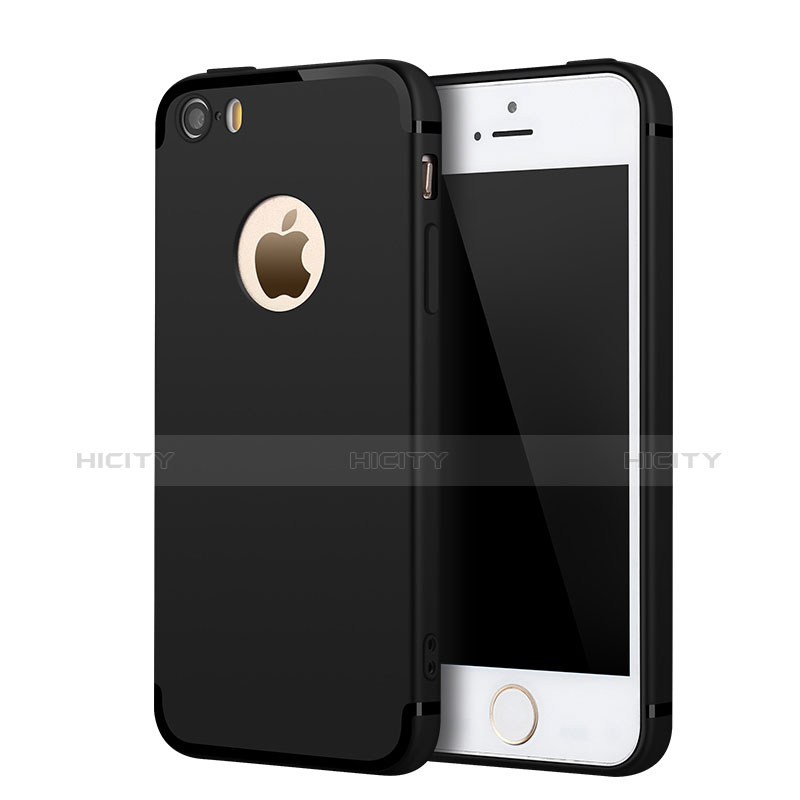 Funda Silicona Ultrafina Goma U01 para Apple iPhone 5 Negro