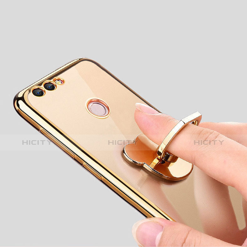 Funda Silicona Ultrafina Transparente con Anillo de dedo Soporte para Huawei Enjoy 8 Plus Oro