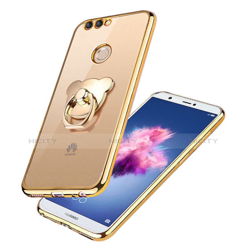 Funda Silicona Ultrafina Transparente con Anillo de dedo Soporte para Huawei Enjoy 8 Plus Oro