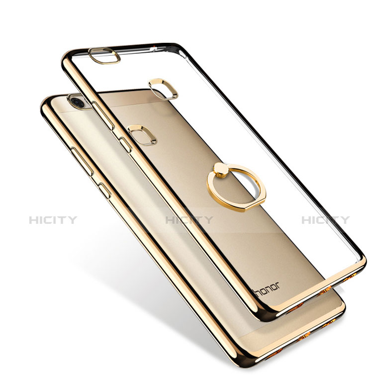 Funda Silicona Ultrafina Transparente con Anillo de dedo Soporte para Huawei Honor Note 8 Oro
