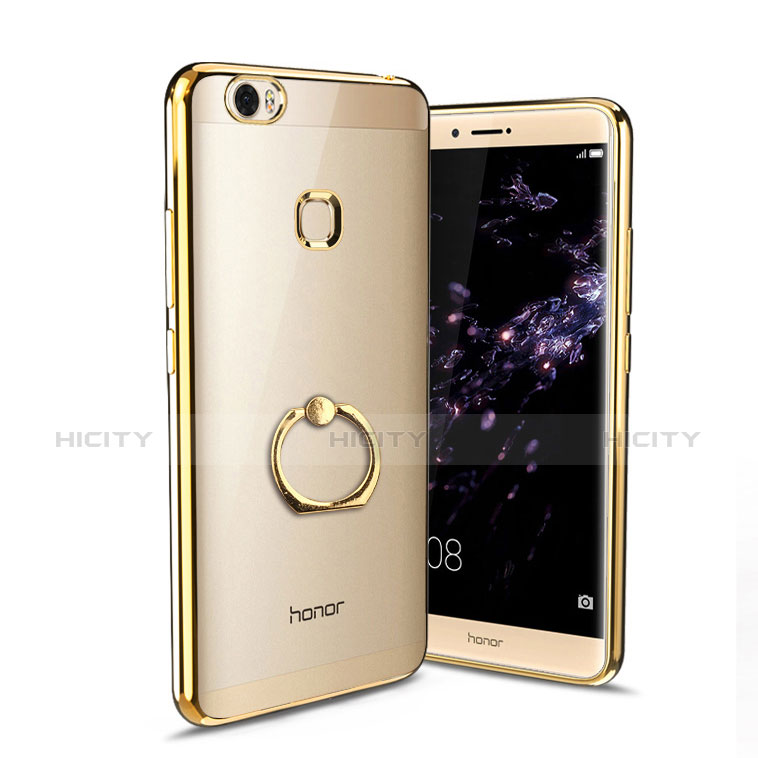 Funda Silicona Ultrafina Transparente con Anillo de dedo Soporte para Huawei Honor V8 Max Oro