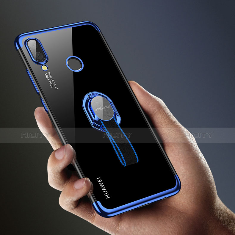 Funda Silicona Ultrafina Transparente con Anillo de dedo Soporte para Huawei Nova 3e Azul