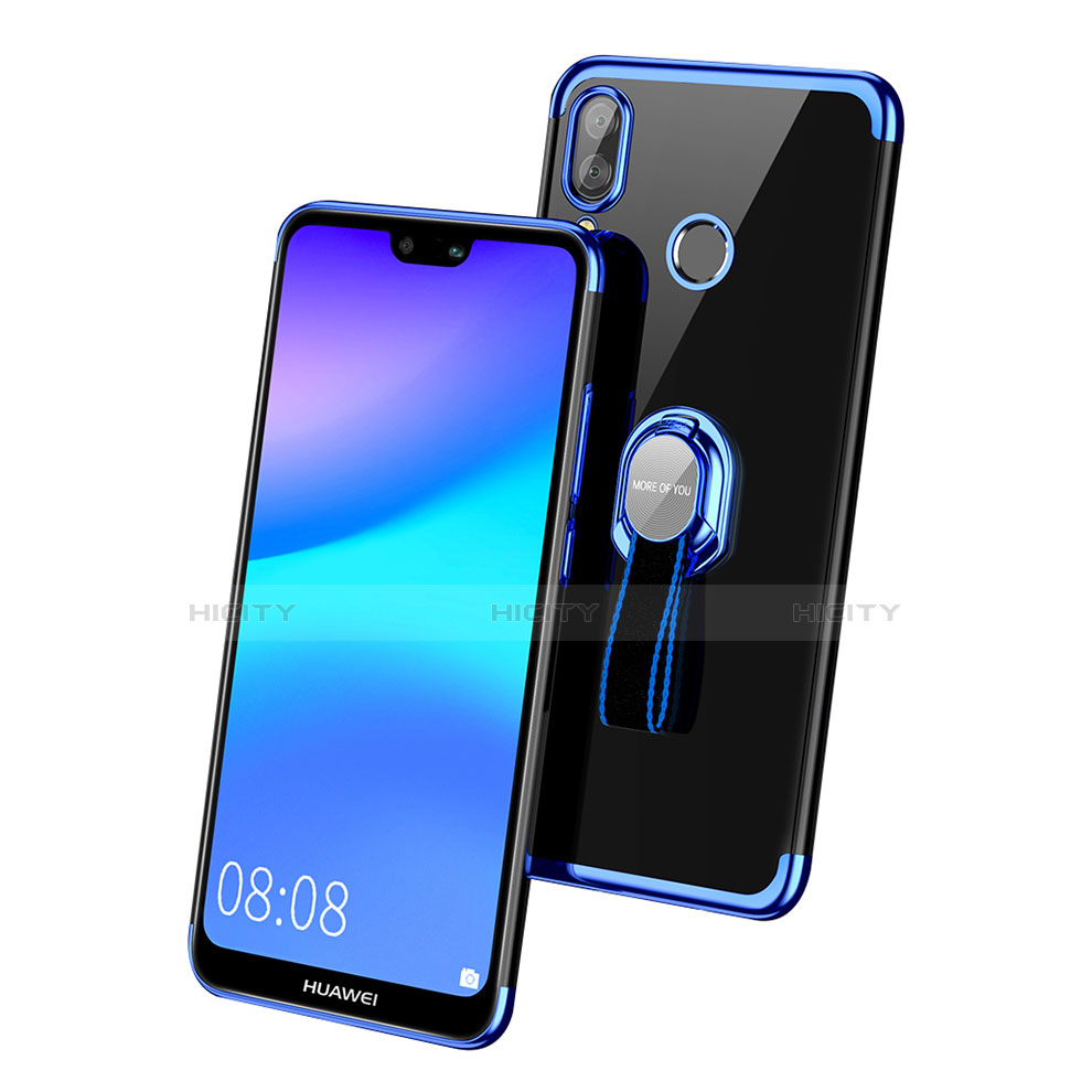 Funda Silicona Ultrafina Transparente con Anillo de dedo Soporte para Huawei P20 Lite Azul