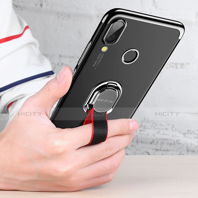 Funda Silicona Ultrafina Transparente con Anillo de dedo Soporte para Huawei P20 Lite Negro