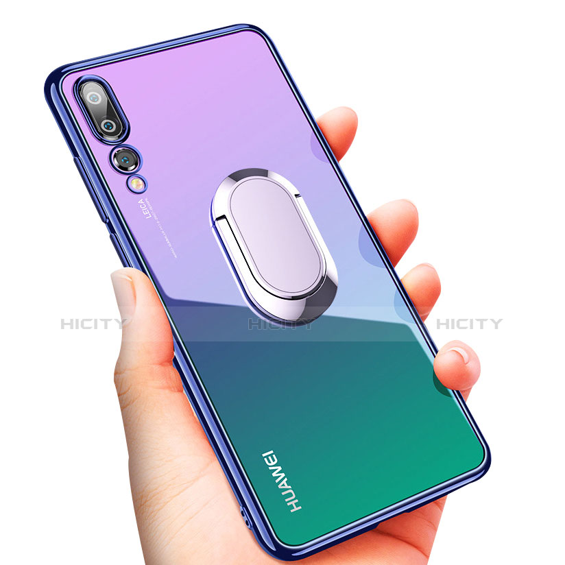 Funda Silicona Ultrafina Transparente con Anillo de dedo Soporte para Huawei P20 Pro Azul