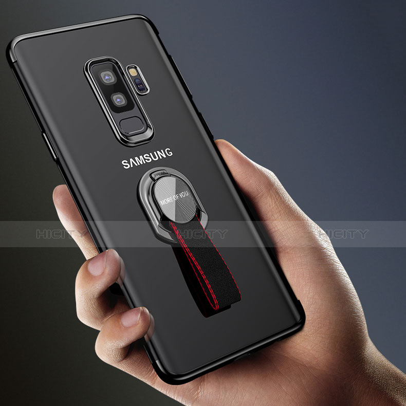 Funda Silicona Ultrafina Transparente con Anillo de dedo Soporte para Samsung Galaxy S9 Plus Negro
