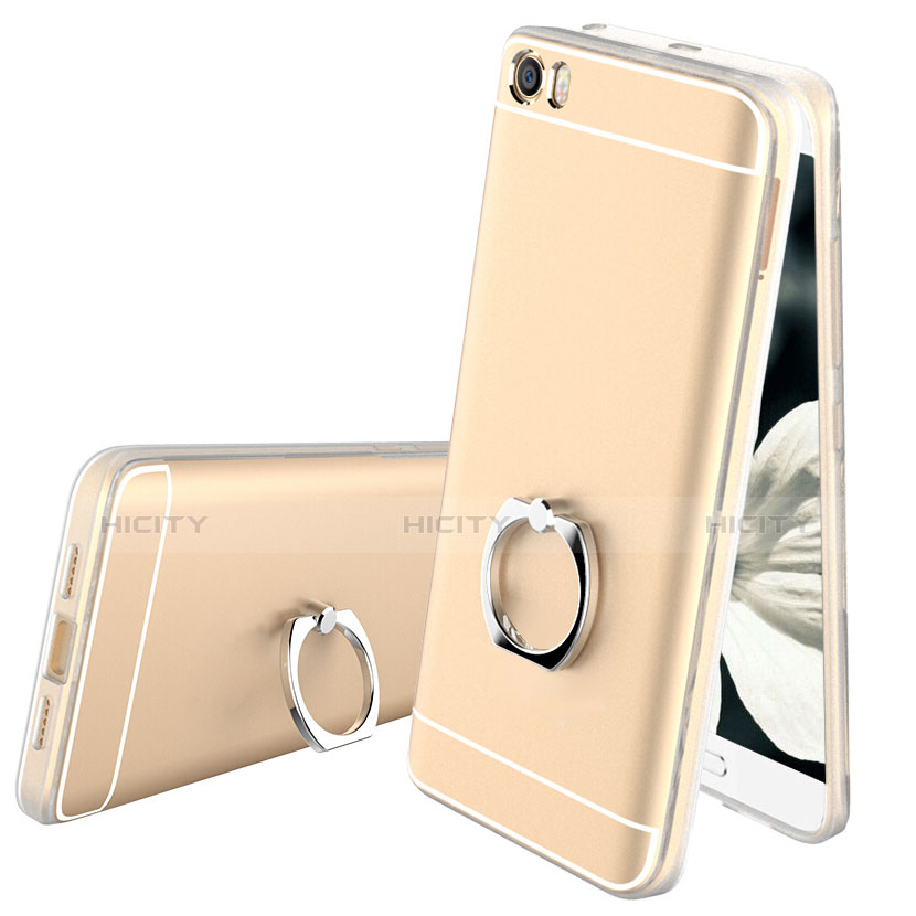 Funda Silicona Ultrafina Transparente con Anillo de dedo Soporte para Xiaomi Mi 5 Oro