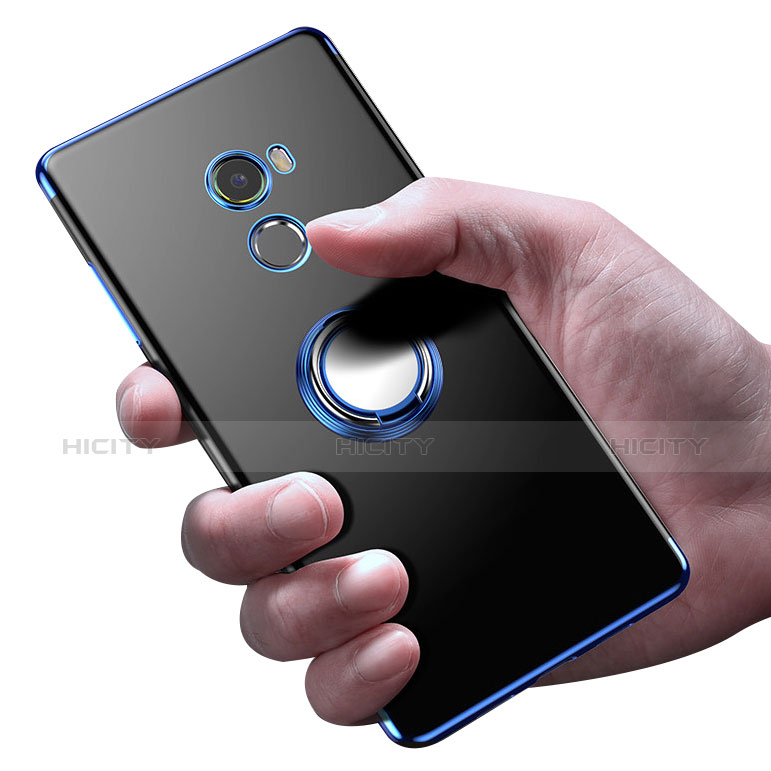 Funda Silicona Ultrafina Transparente con Anillo de dedo Soporte para Xiaomi Mi Mix 2 Azul