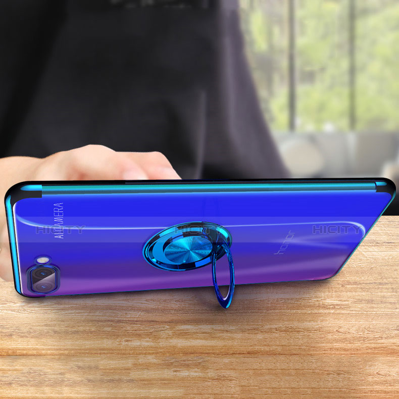 Funda Silicona Ultrafina Transparente con Anillo de dedo Soporte S01 para Huawei Honor 10 Azul