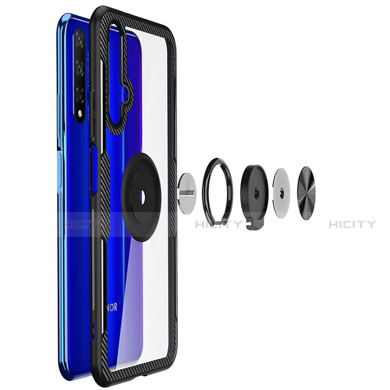 Funda Silicona Ultrafina Transparente con Anillo de dedo Soporte T01 para Huawei Honor 20S Azul