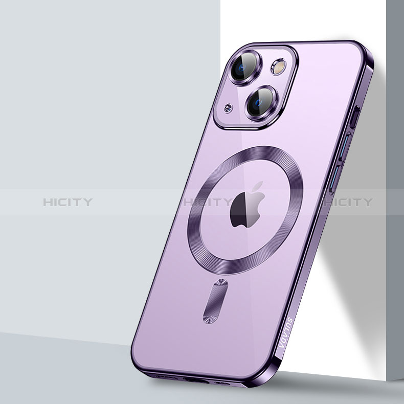 Funda Silicona Ultrafina Transparente con Mag-Safe Magnetic LD2 para Apple iPhone 13 Morado