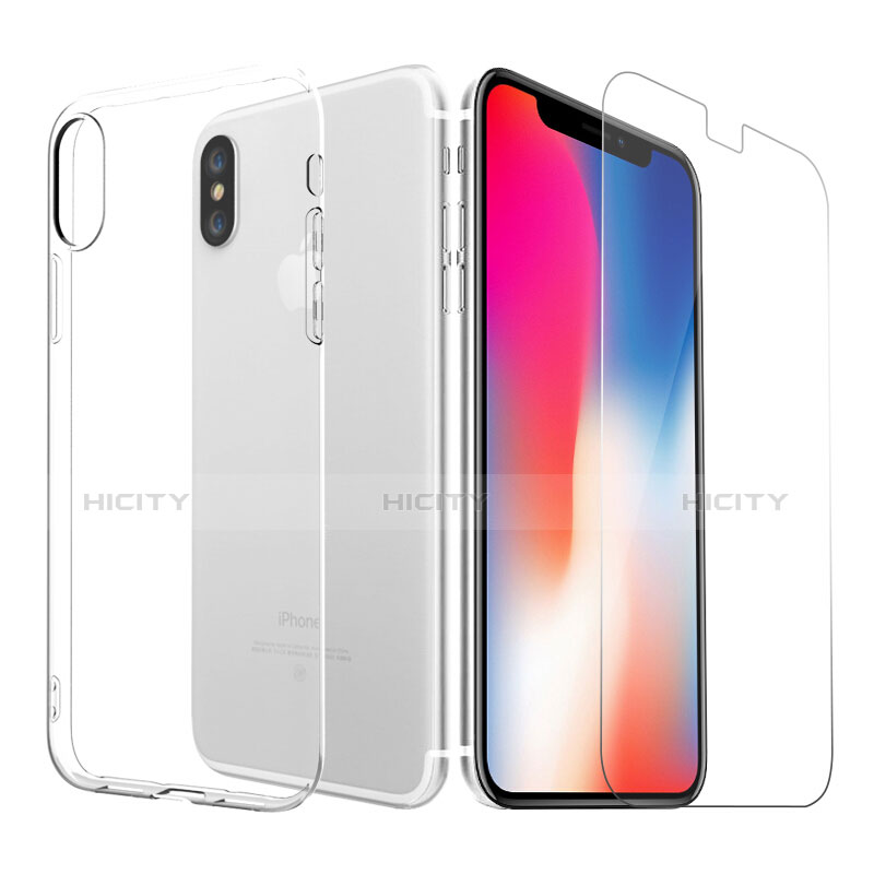 Funda Silicona Ultrafina Transparente con Protector de Pantalla para Apple iPhone Xs Claro