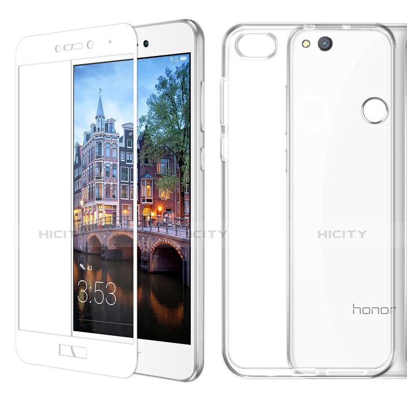 Funda Silicona Ultrafina Transparente con Protector de Pantalla para Huawei Honor 8 Lite Blanco