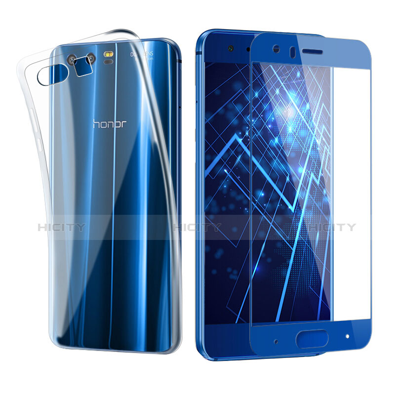 Funda Silicona Ultrafina Transparente con Protector de Pantalla para Huawei Honor 9 Azul