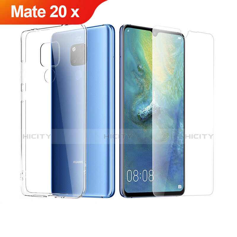 Funda Silicona Ultrafina Transparente con Protector de Pantalla para Huawei Mate 20 X Claro