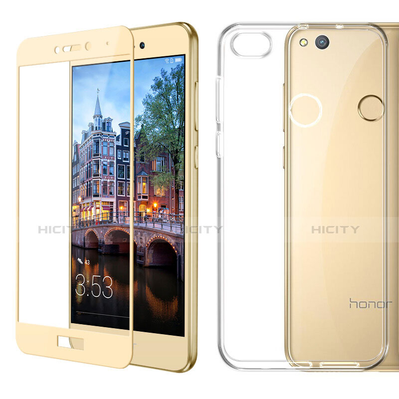 Funda Silicona Ultrafina Transparente con Protector de Pantalla para Huawei P8 Lite (2017) Oro