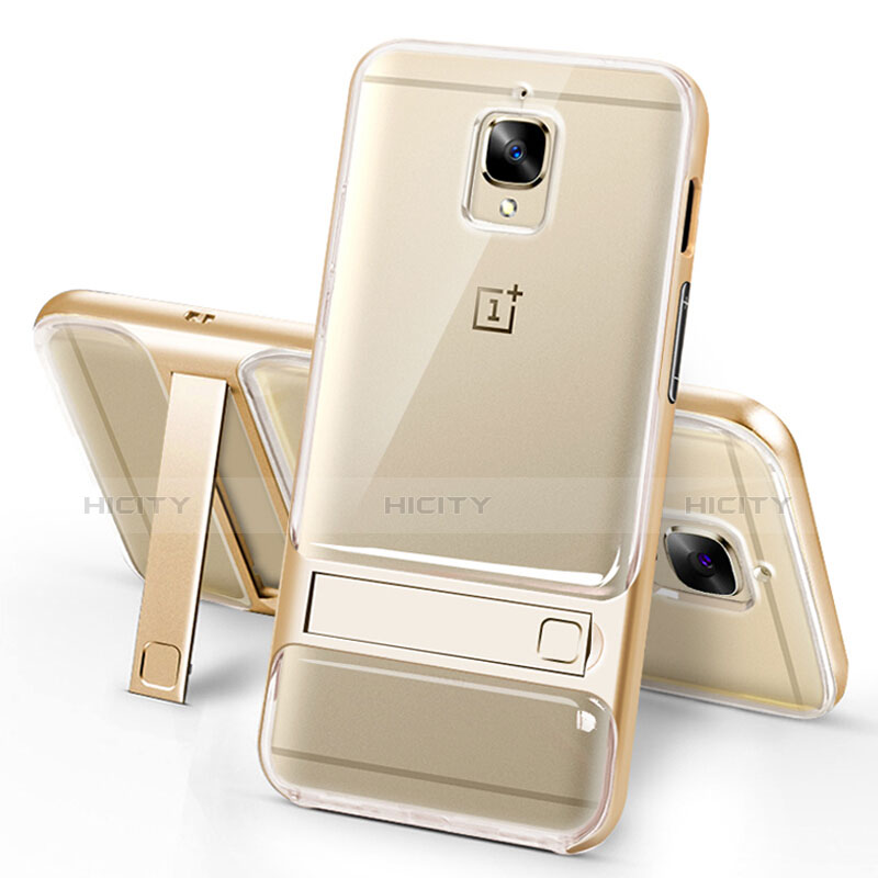 Funda Silicona Ultrafina Transparente con Soporte para OnePlus 3 Oro