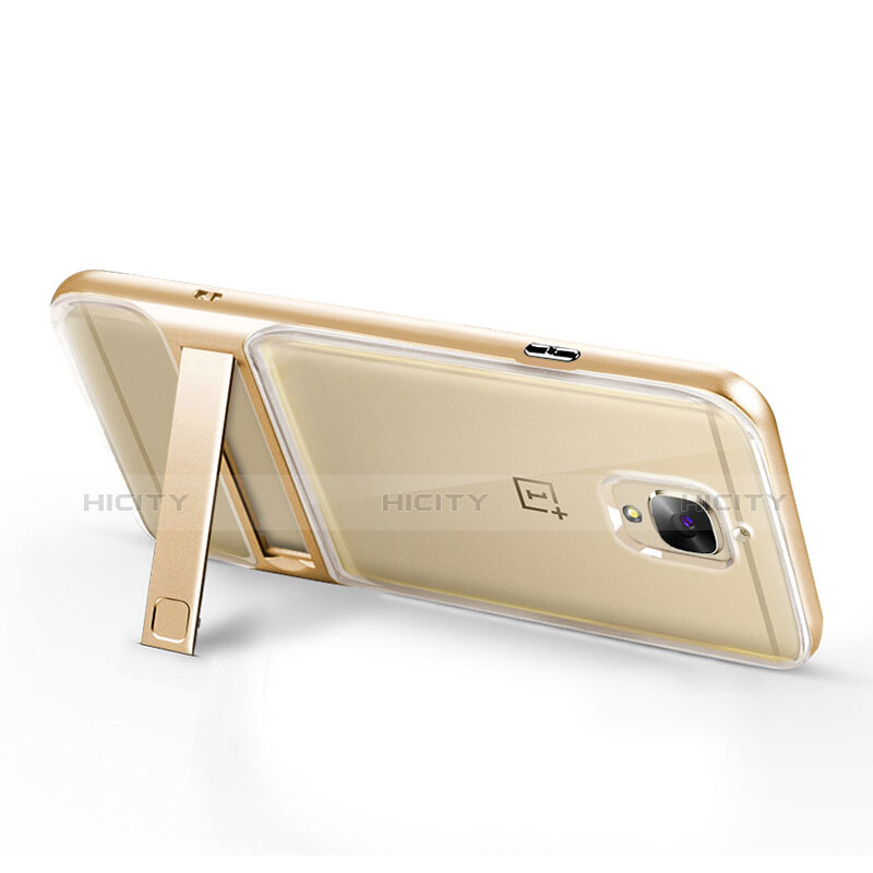 Funda Silicona Ultrafina Transparente con Soporte para OnePlus 3T Oro