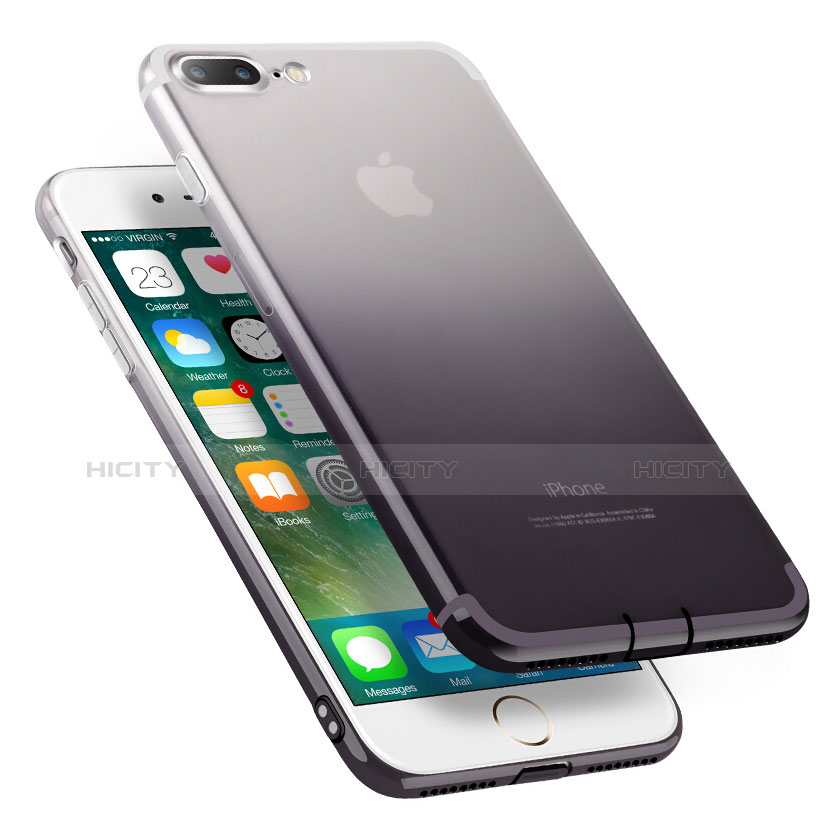 Funda Silicona Ultrafina Transparente Gradiente con Anillo de dedo Soporte para Apple iPhone 8 Plus Gris